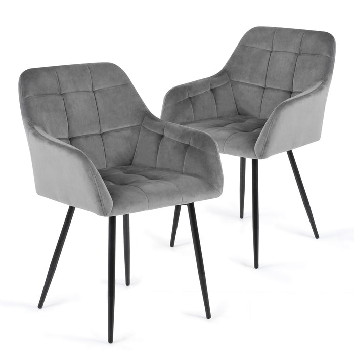 Esszimmerstühle 2er Set Mid Century Modern Küche Samt gepolstert für Wohnzimmer, bequeme Schlafzimmerstühle (gray)